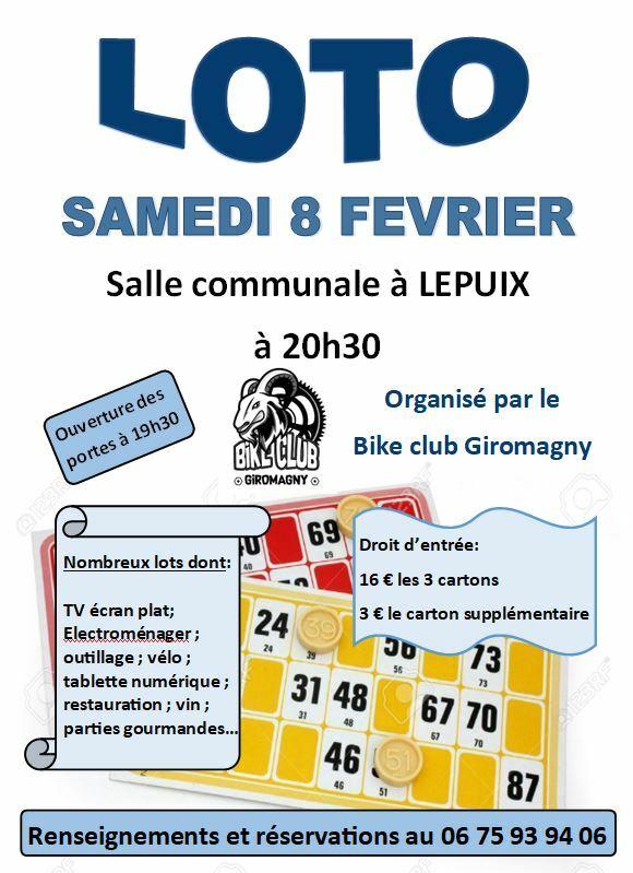 😀Loto organisé par le BIKE CLUB 🚲 le samedi 8 février