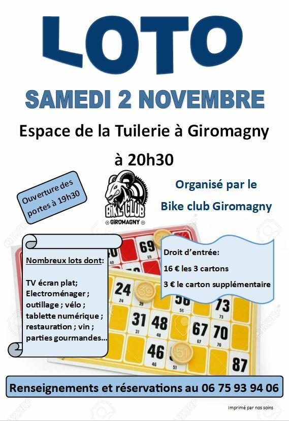 😀Loto organisé par le BIKE CLUB 🚲 le samedi 8 février