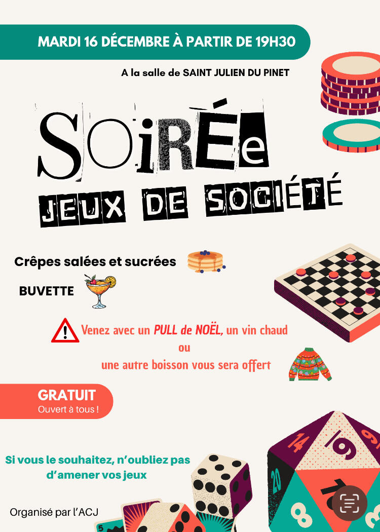 🎲 Soirée jeux – Mardi 16 décembre à 19h30