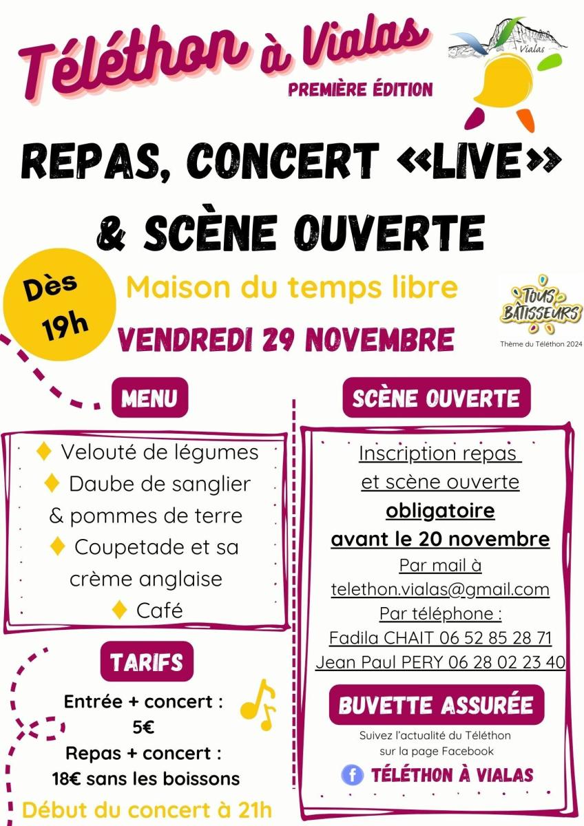 29/11 - Téléthon : repas, concert live et scène ouverte