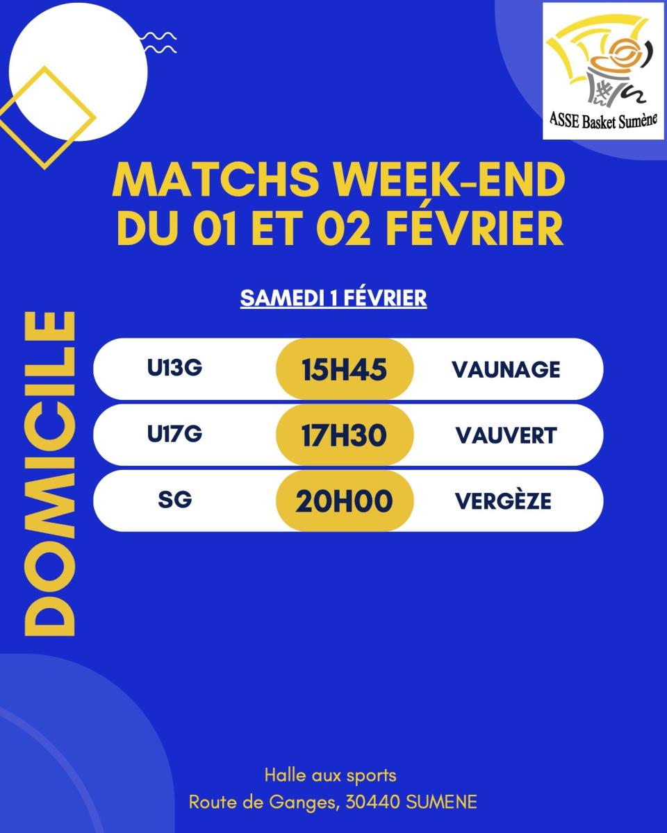 ASSE BASKET SUMENE MATCHES DU WEEK-END