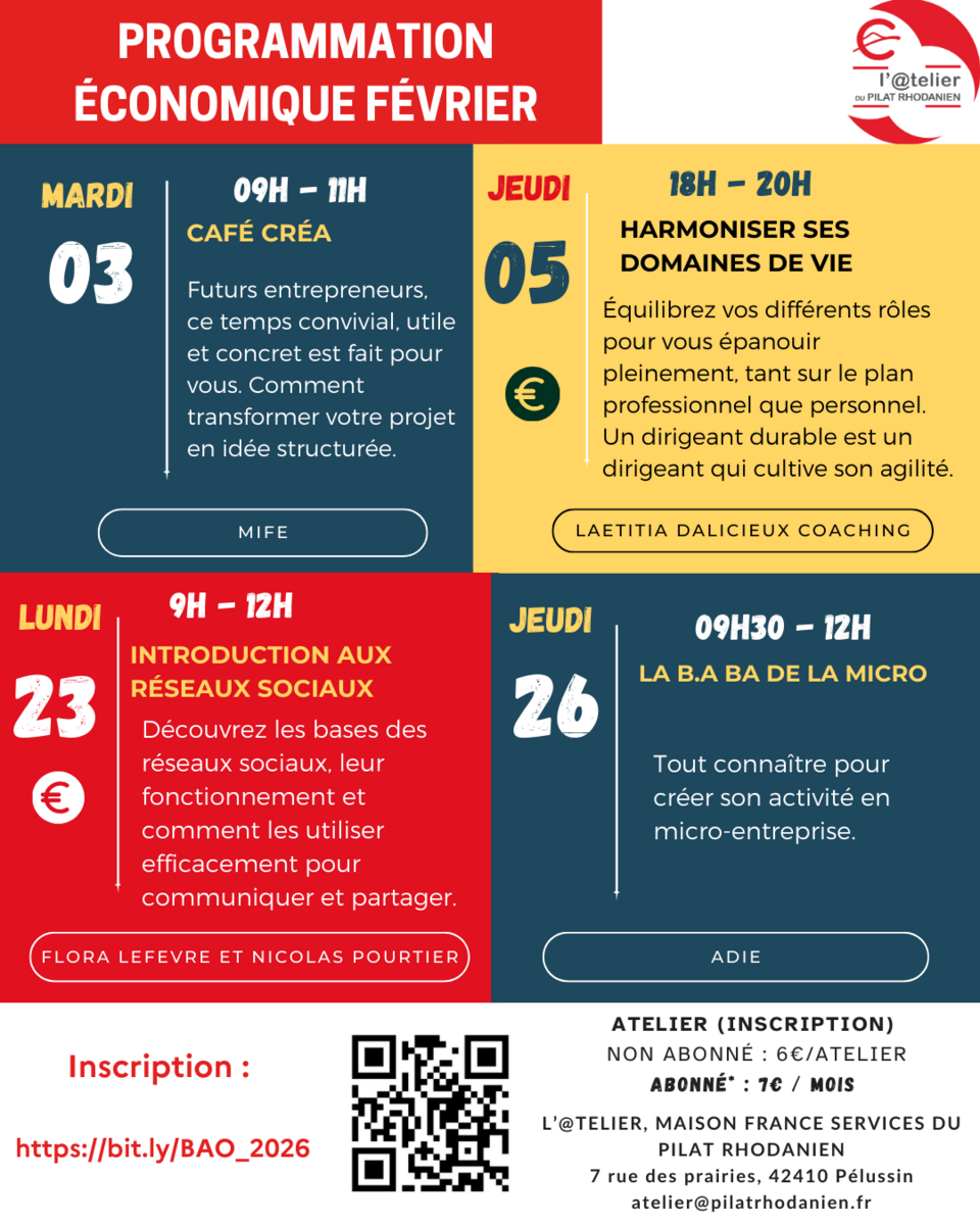 Programmation économique de novembre à l’@telier du Pilat rhodanien