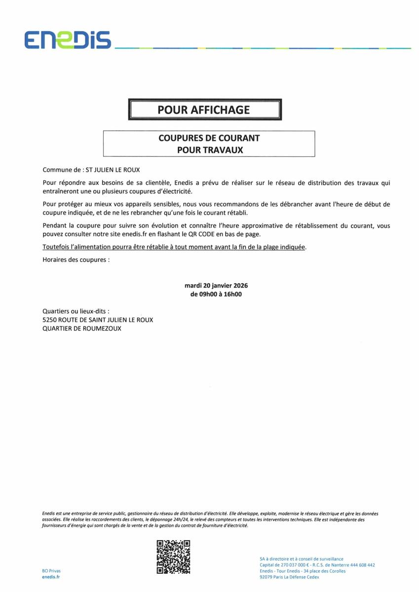 Coupure de courant pour travaux