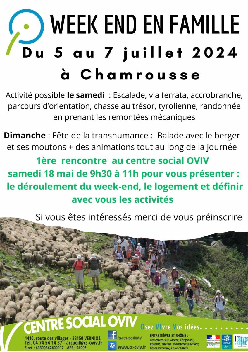 PREPARATION DU WEEK-END EN FAMILLE du 5 au 7 juillet 2024 à Chamrousse