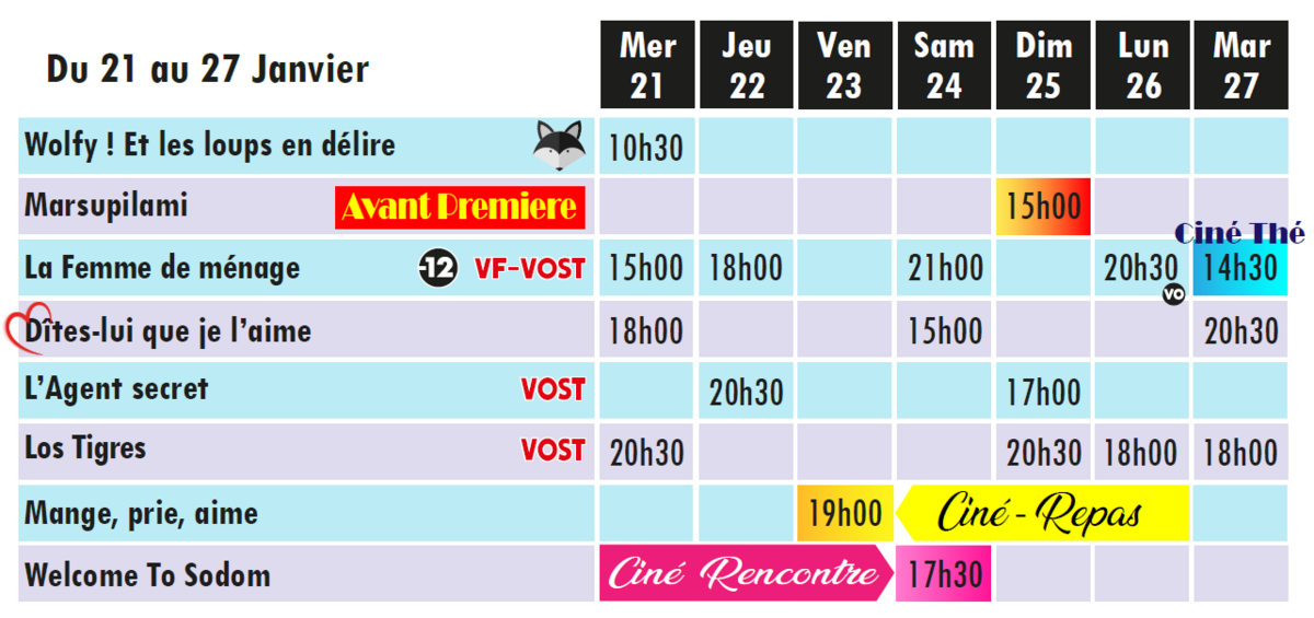 Programme du 21 au 27 janvier 2026
