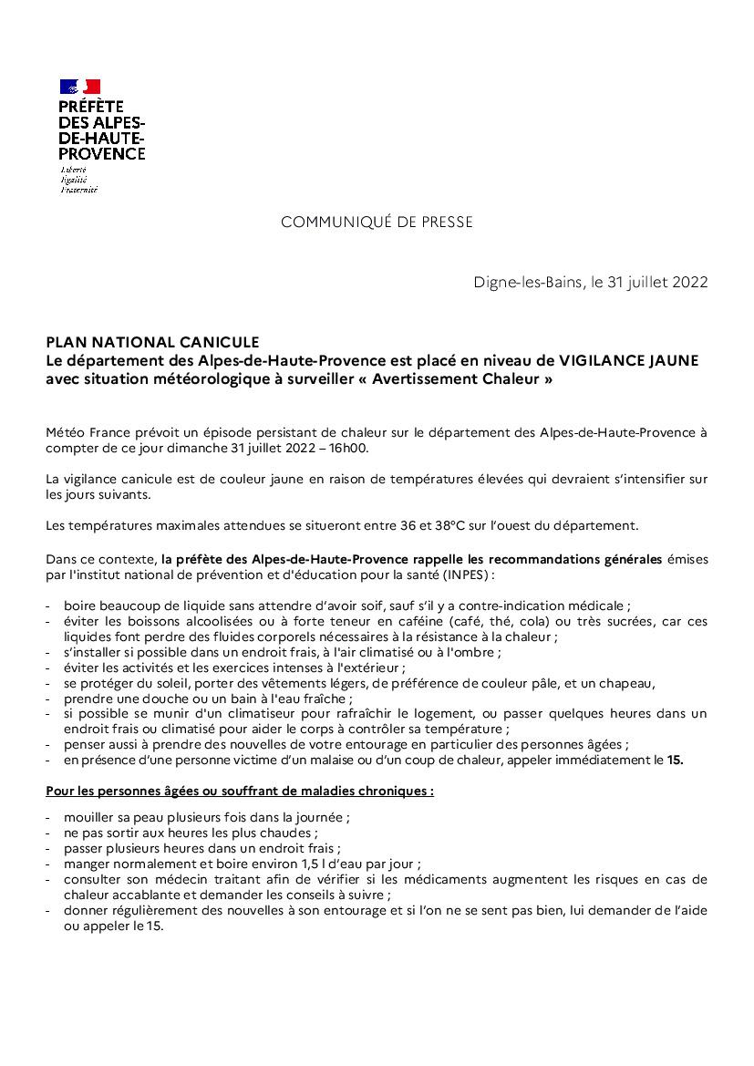 PLAN NATIONAL CANICULE