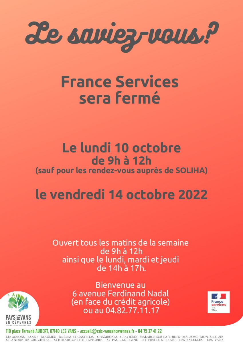 [Social] ❓ - France service - Fermetures exceptionnelles