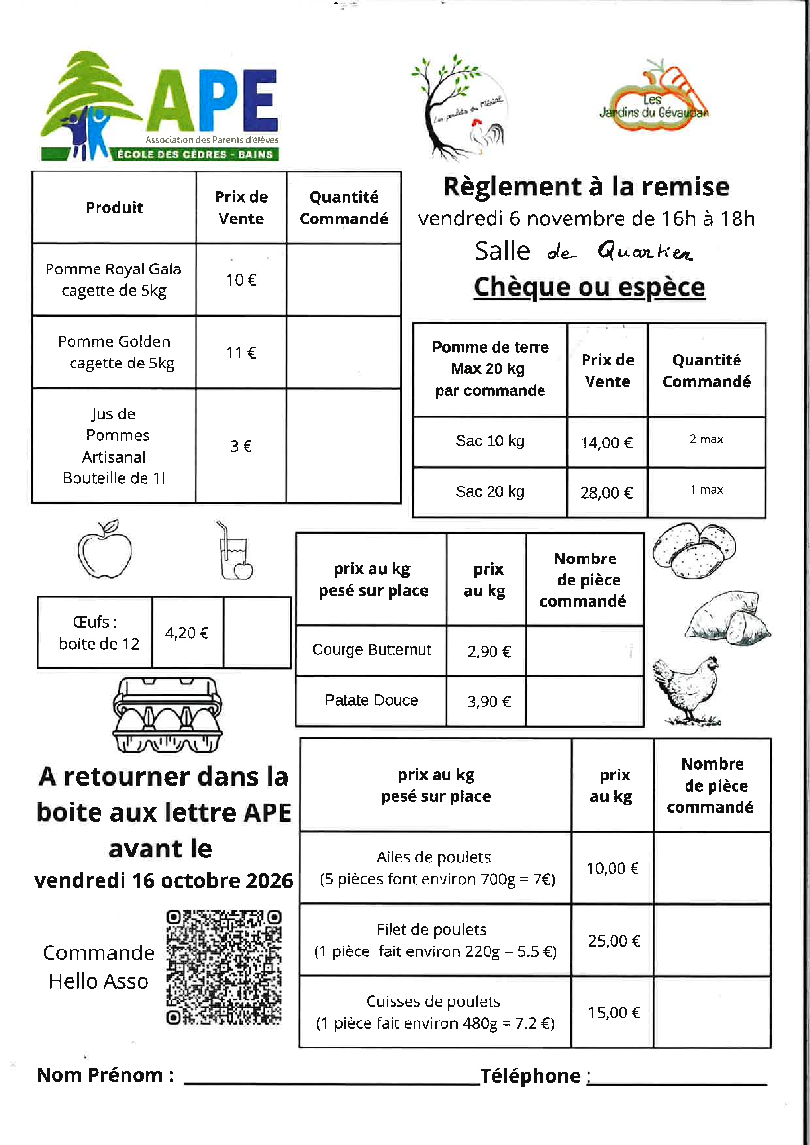 Vente de fruits/légumes et volailles