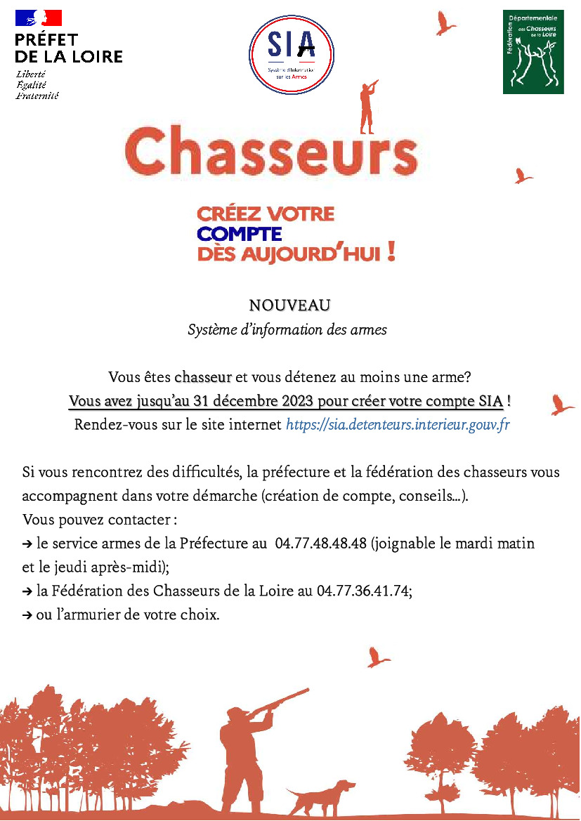 Actualit s CHASSEURS cr ez votre compte SIA d s aujourd hui