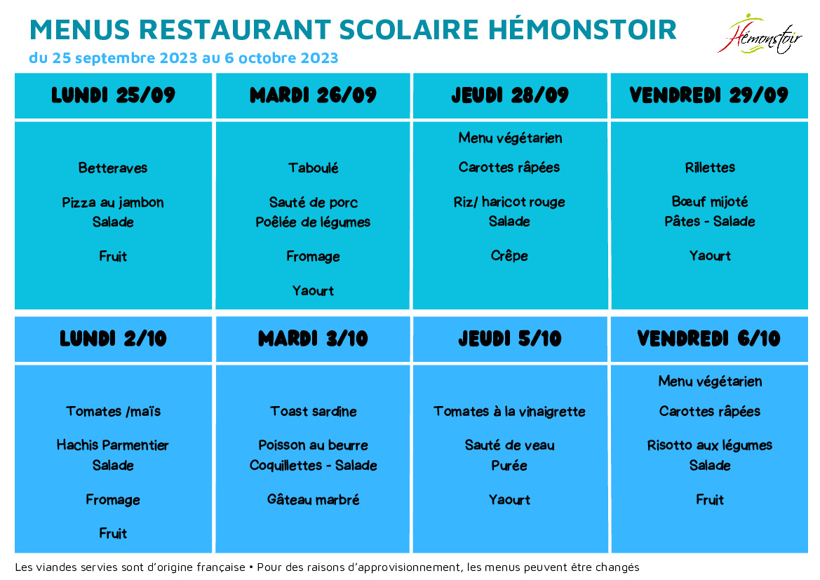 Actualit S Menus Du Restaurant Scolaire H Monstoir Actualit