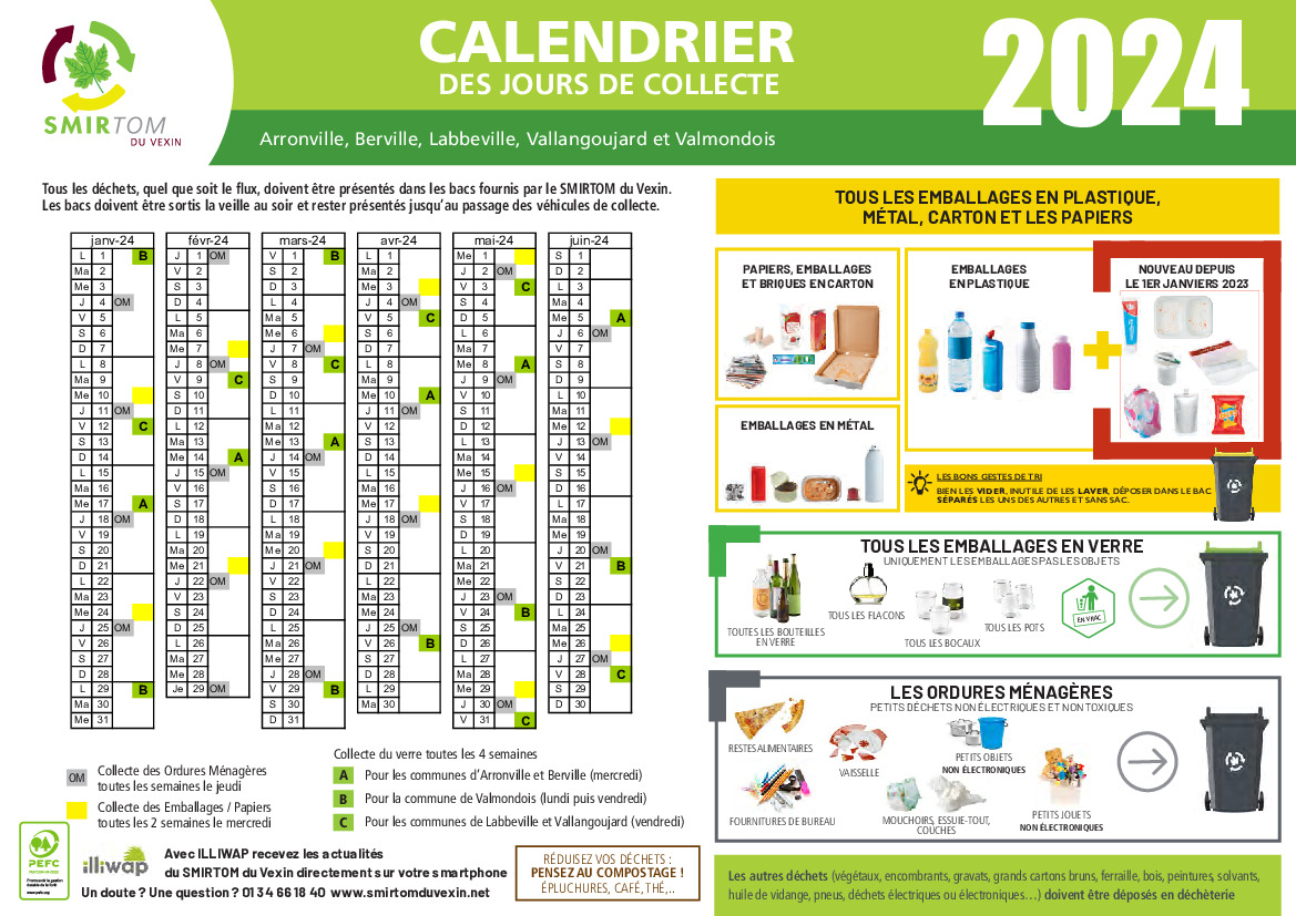 Actualités - CALENDRIER DE COLLECTE 2024 SMIRTOM du Vexin - Actualité  illiwap de Mairie de Berville