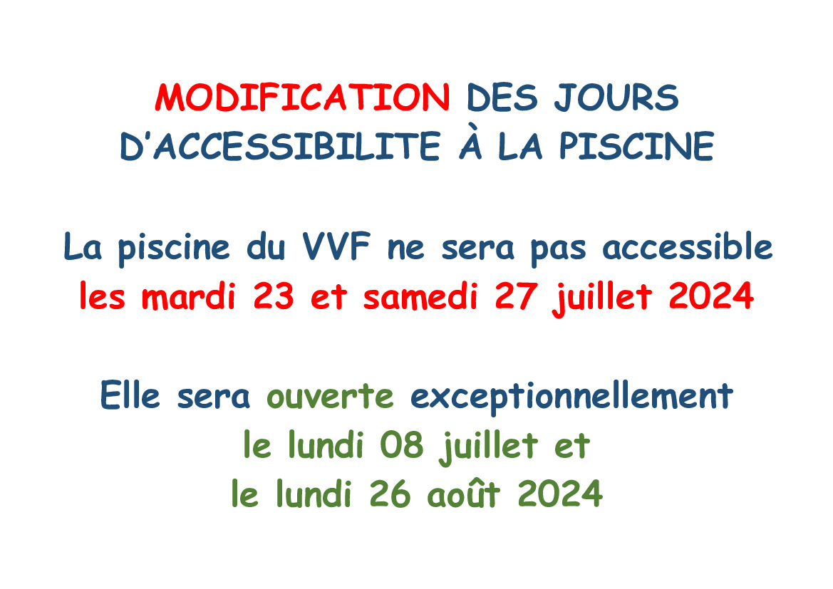 Accès à la piscine du VVF lundi 26 août