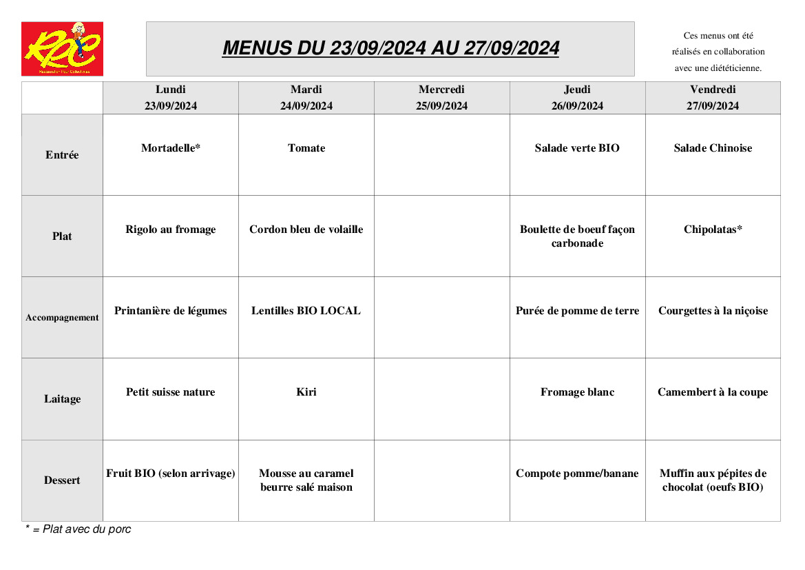 MENU CANTINE HEYRIAT DU 23 AU 27 SEPTEMBRE