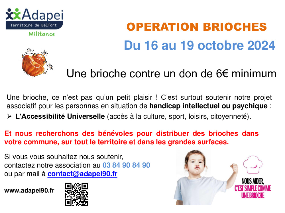 Opération brioches du 16 au 19 octobre 2024