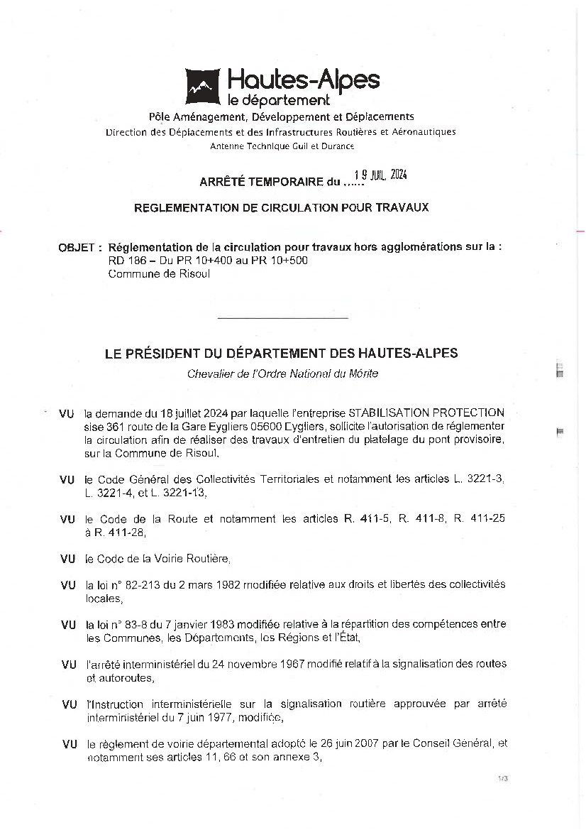 RELAIS INFORMATION CD 05 : RESTRICTIONS CIRCULATION RD186
