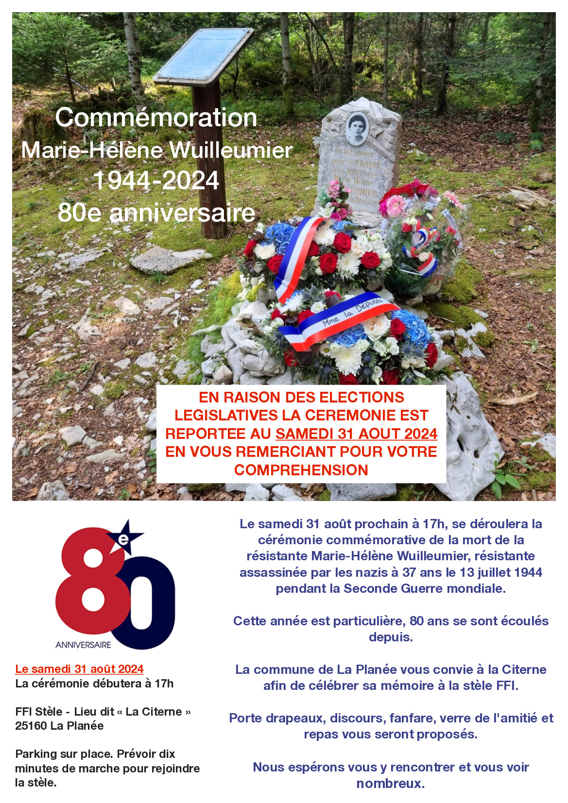 31/08 Cérémonie Marie-Hélène Wuilleumier Anniversaire 80 ans