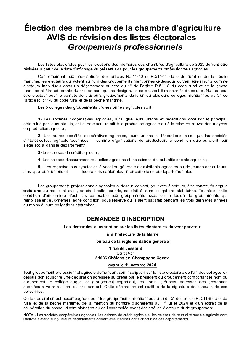 Élection des membres de la chambre d'agriculture (1/1)