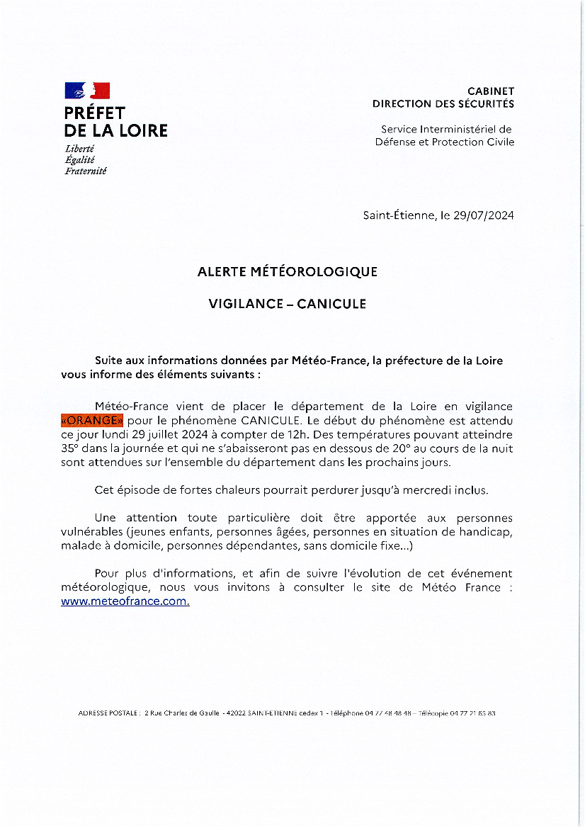 ALERTE METEOROLOGQUE  VIGILANCE  CANICULE (1/1)