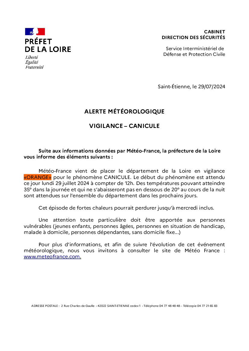 ALERTE METEOROLOGIQUE - VIGILANCE CANICULE