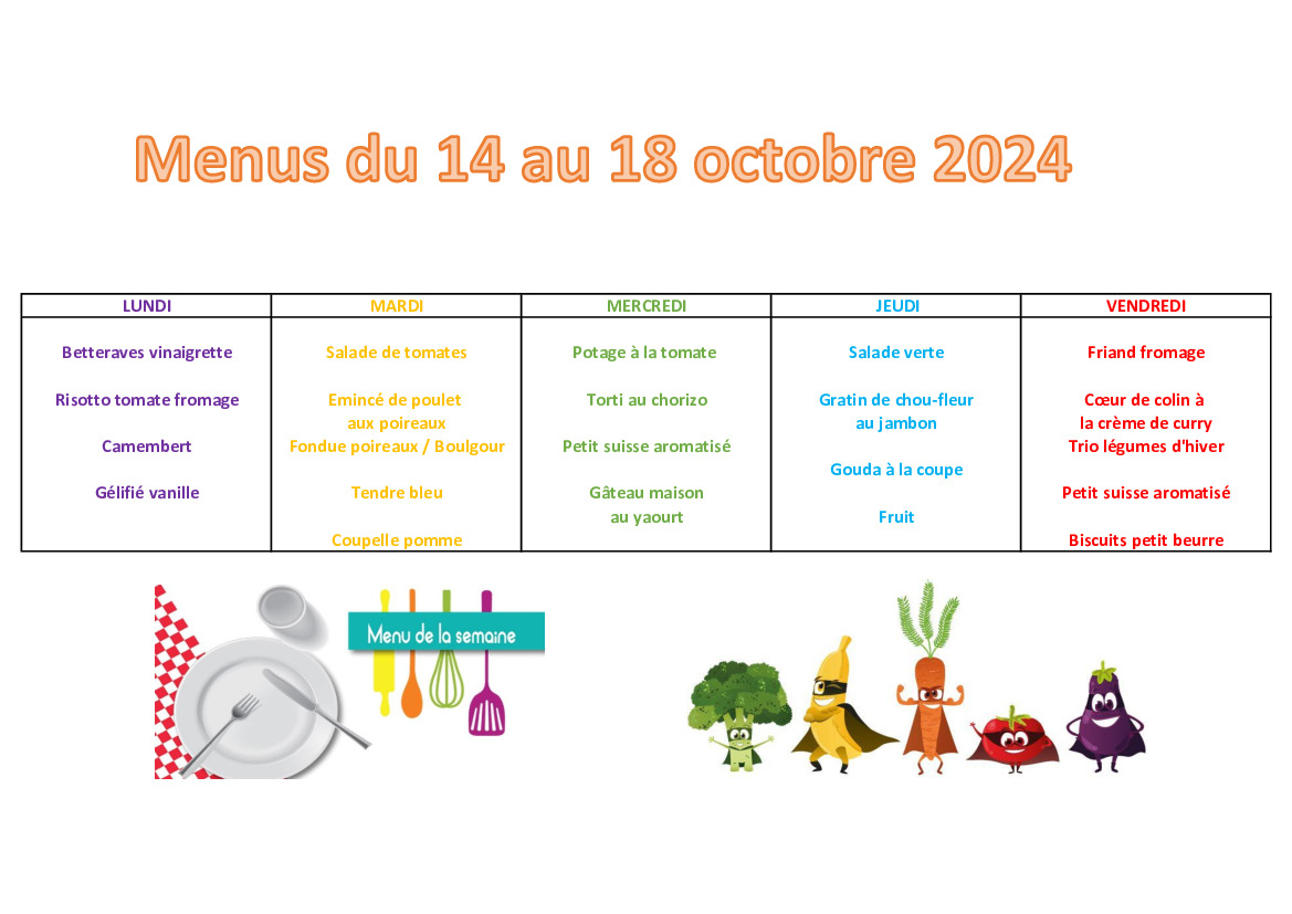 Menus du 14 au 18 octobre