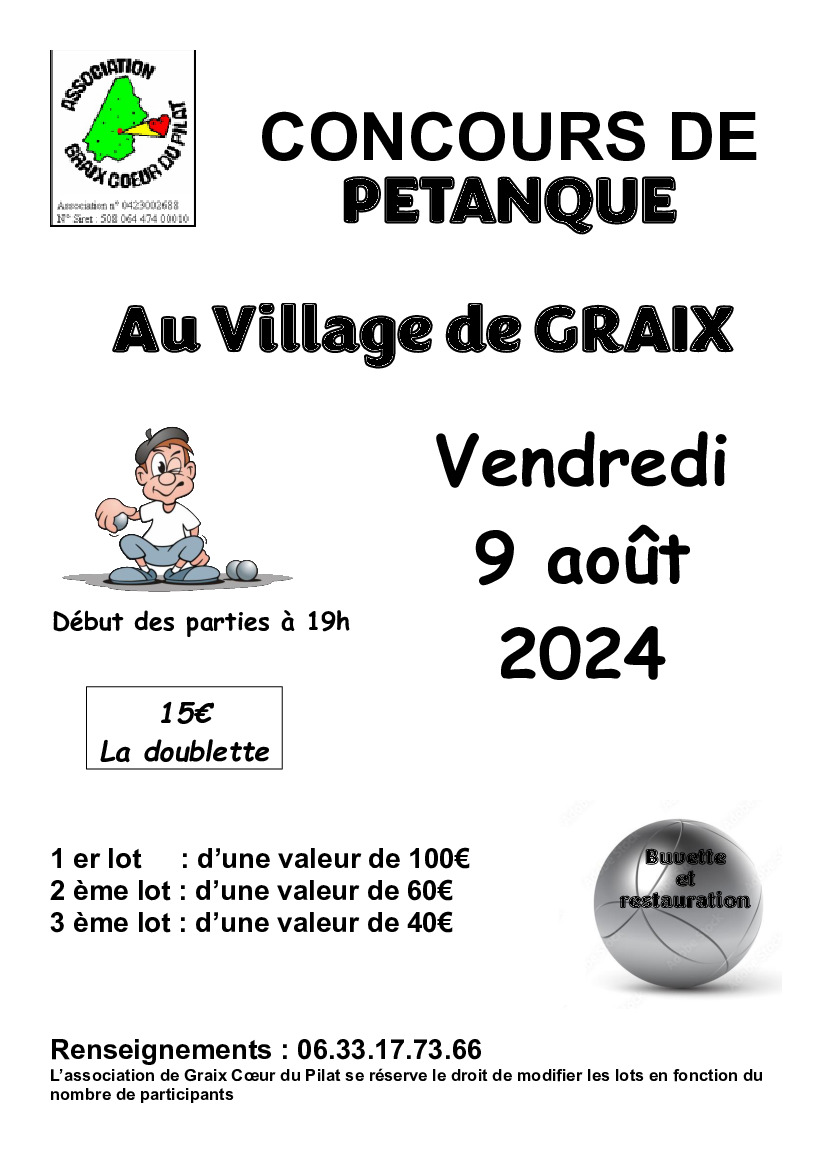 Concours de Pétanque de Graix Coeur du pilat 9 août 2024