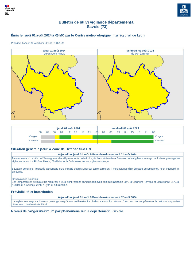 ?LEVEE DE LA VIGILANCE ORANGE CANICULE EN SAVOIE ?