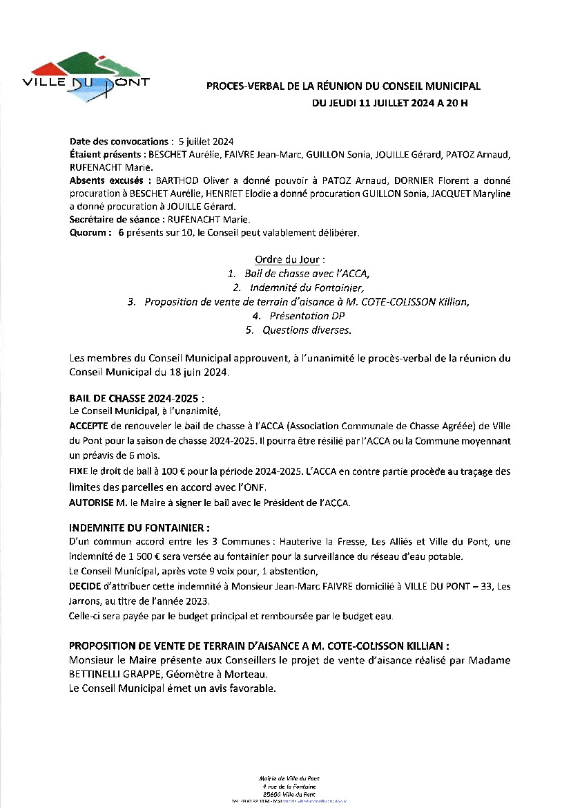 PV du conseil municipal du 11/07