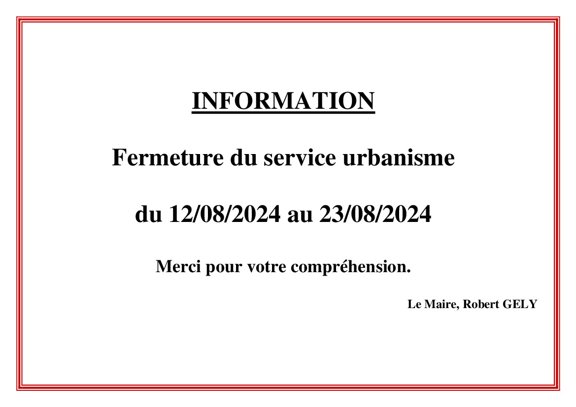 FERMETURE SERVICE URBANISME