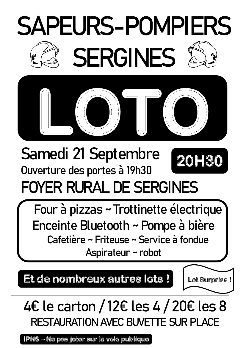 LOTO DES SAPEURS-POMPIERS DE SERGINES