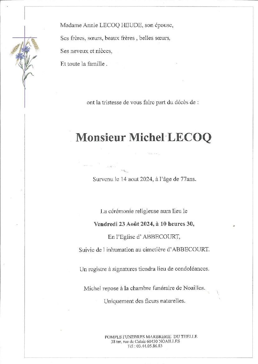 Obsèques de Mr Michel LECOQ