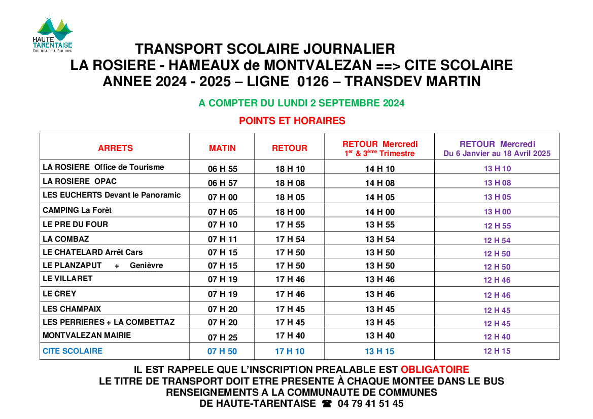 Transport scolaire - les horaires - Ecole, Collège, Lycée ?