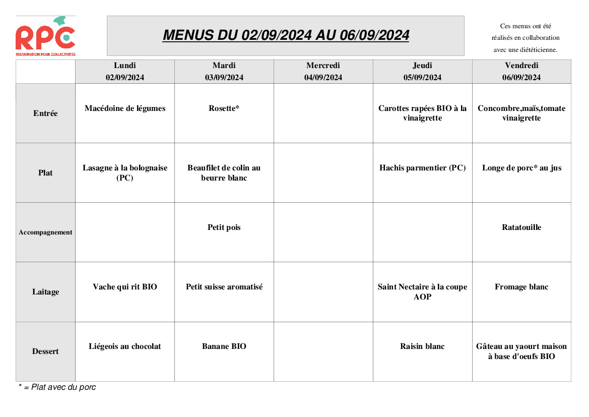 MENU CANTINE HEYRIAT DU 2 AU 6 SEPTEMBRE