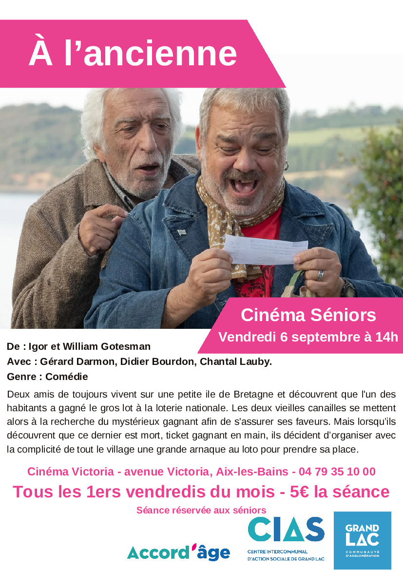 CINEMA SENIORS DU VENDREDI 6 SEPTEMBRE 2024