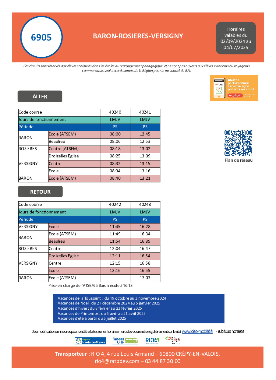 Transport scolaire - nouvelle fiche horaires