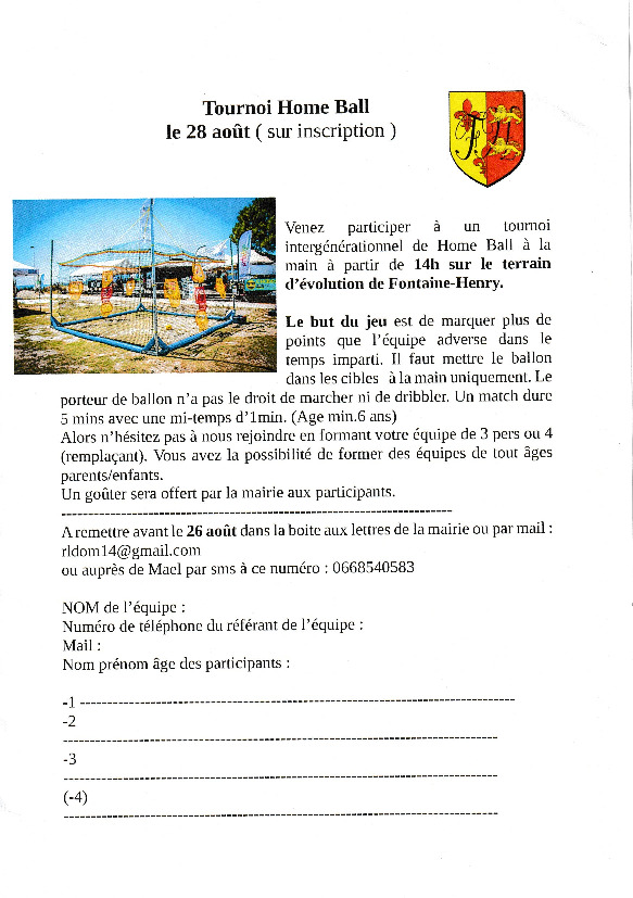 Rappel : Tournoi Home Ball le 28/08