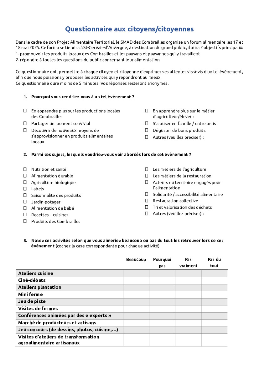 questionnaire alimentaire forum 17 18 mai 2025