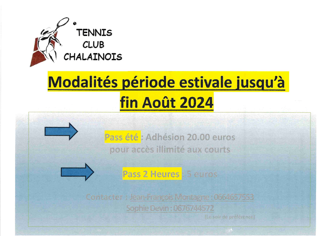 Tennis Club Chalainois: utilisation du cours juillet & août