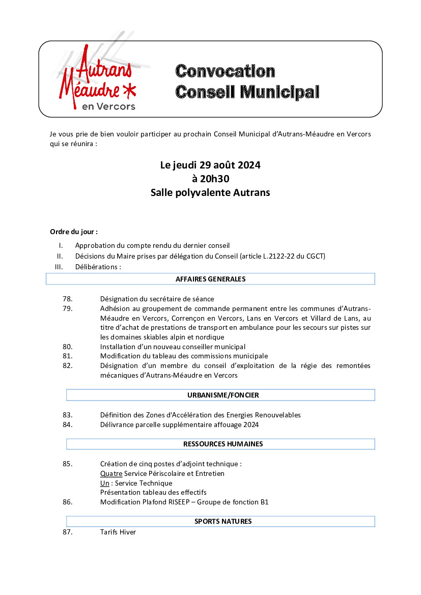 ORDRE DU JOUR CONSEIL MUNICIPAL