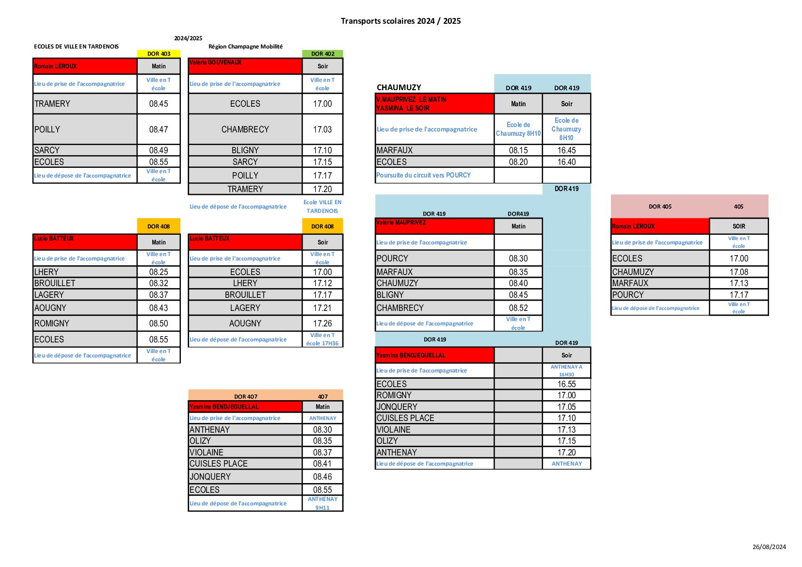 HORAIRES DE TRANSPORT SCOLAIRE 2024-2025