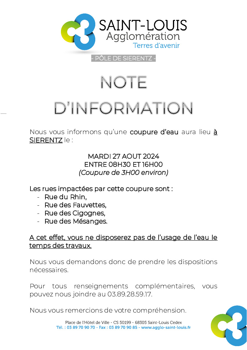 Informations travaux - coupure d'eau - SLA