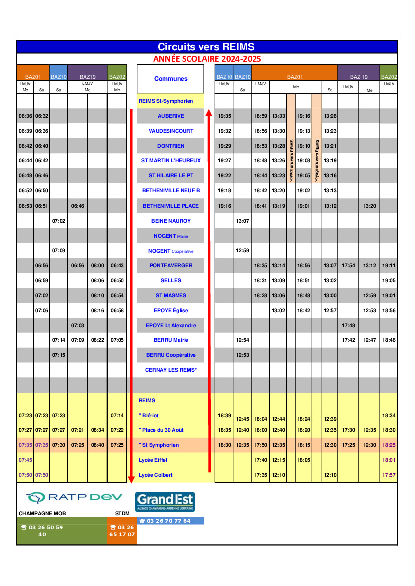 Horaires des bus : circuits vers Reims (Lycées,...)