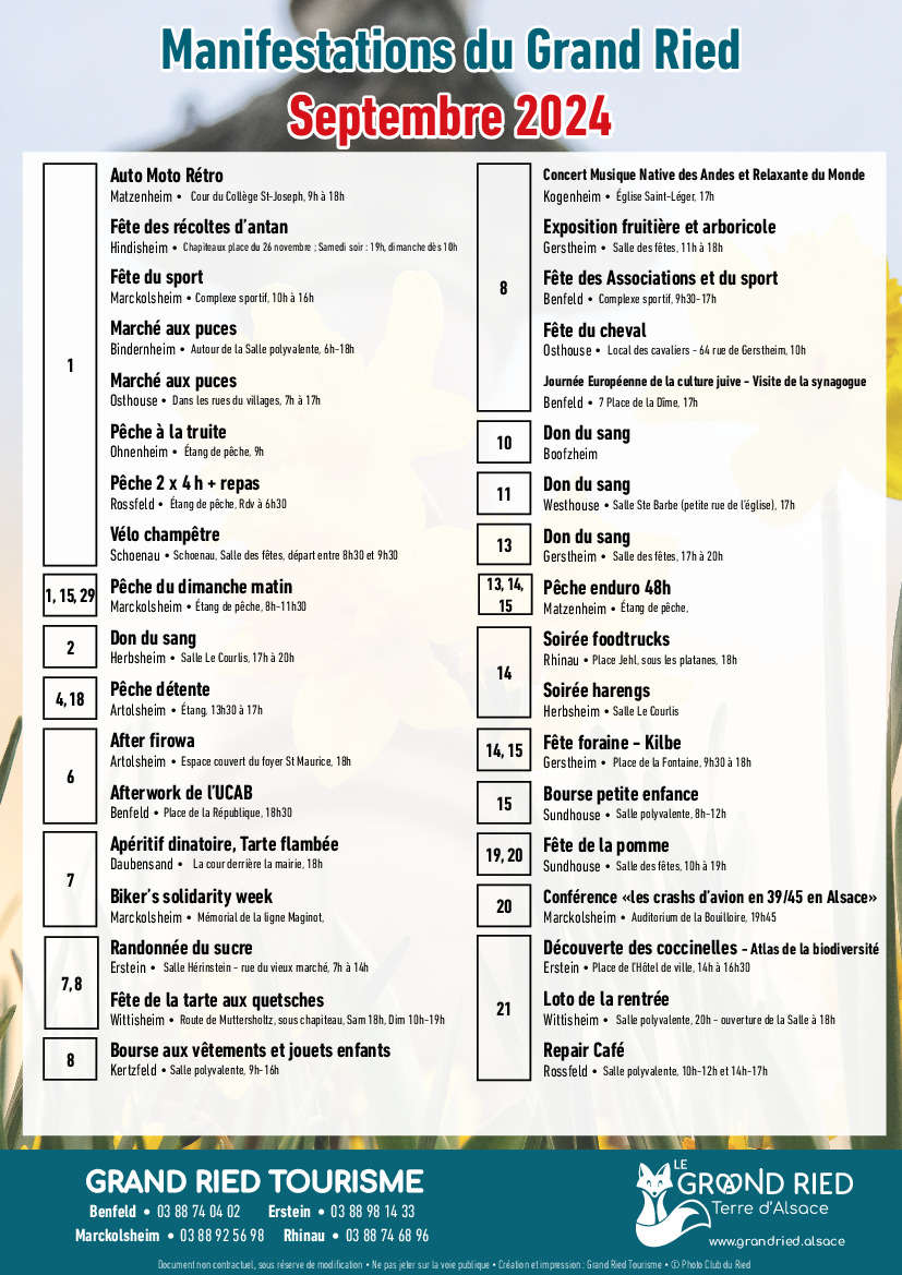 Programme des manifestations du mois de septembre 2024