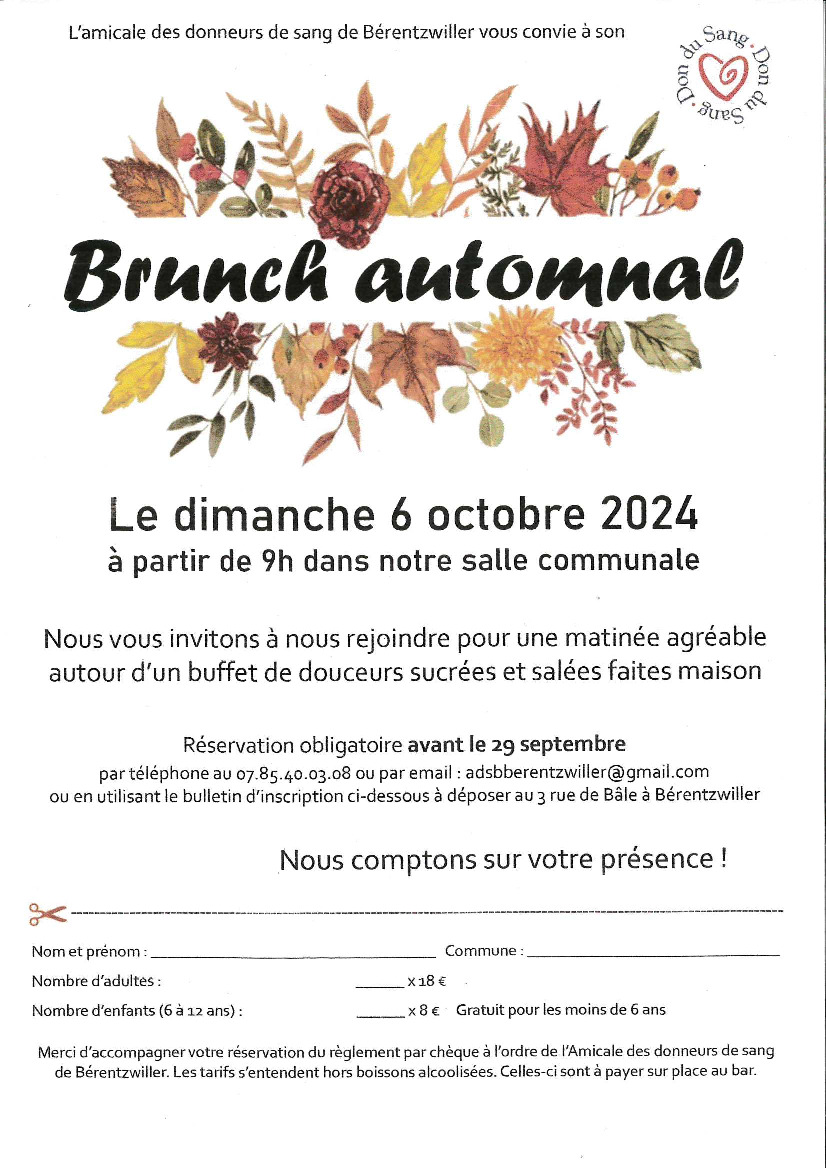 BRUNCH AUTOMNAL : Amicale des donneurs de sang