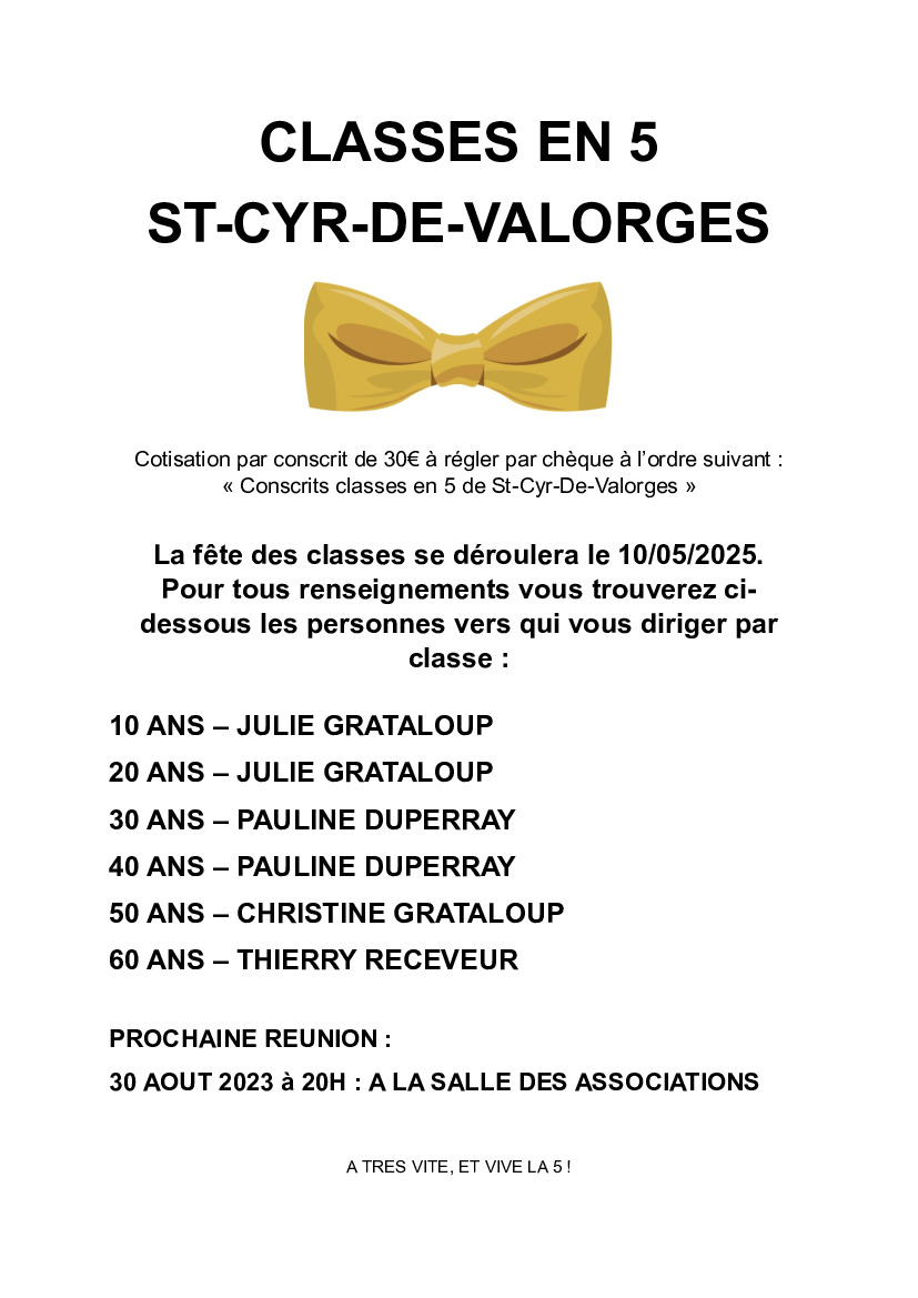 Les classes en 5 de Saint Cyr de Valorges