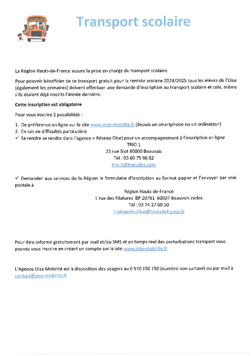 Transport scolaire : horaires et inscription