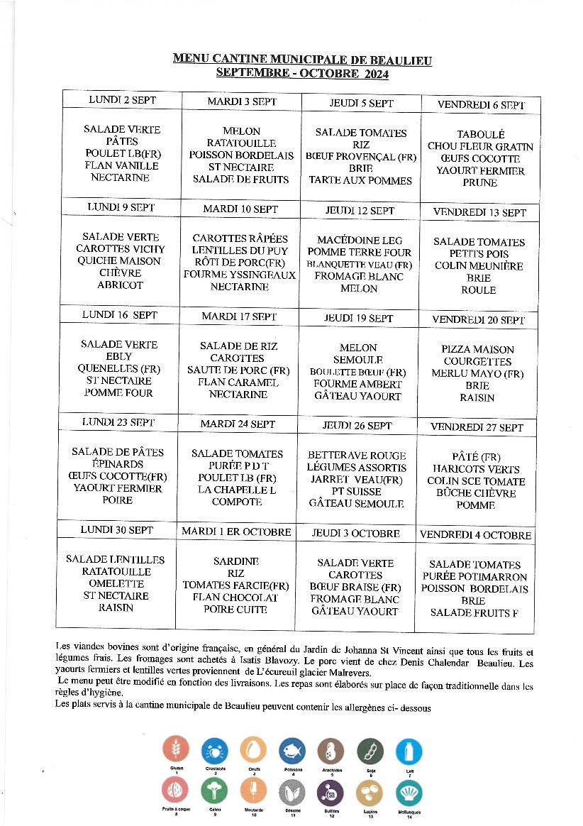 MENU CANTINE DU 2/09/2024 au 04/10/2024