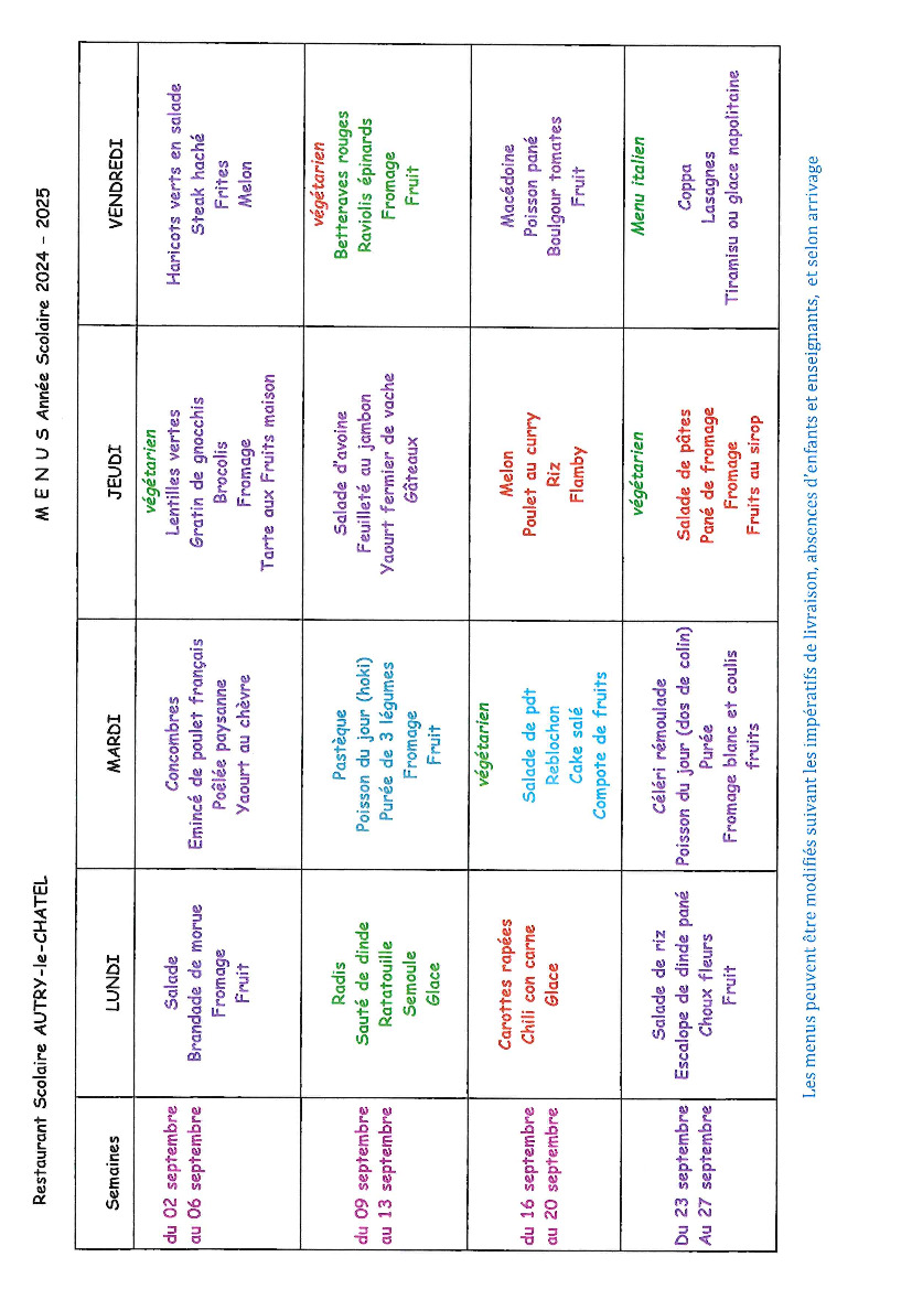 MENUS DE CANTINE