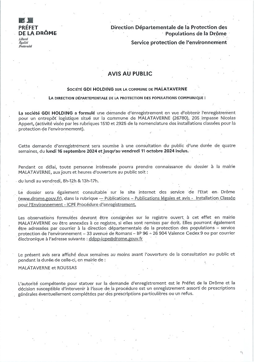 Avis de consultation du public