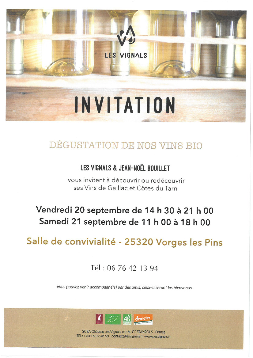 DEGUSTATION DE NOS VINS BIO - LES VIGNALS