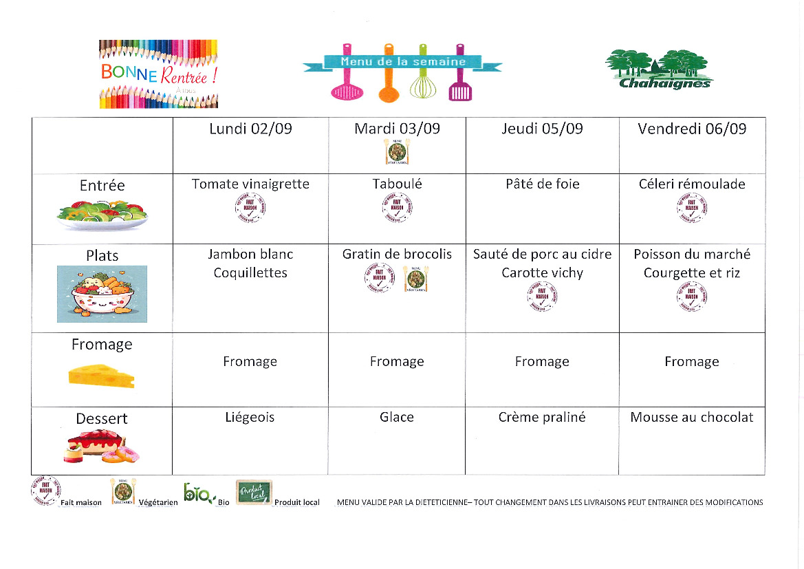 Menu cantine chahaignes